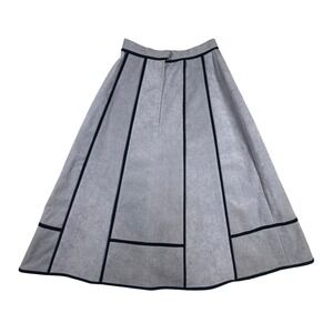 By Clarissa Vintage Ultra‎ Suede Gray A-Line Midi Skirt Black Piping Size 6
